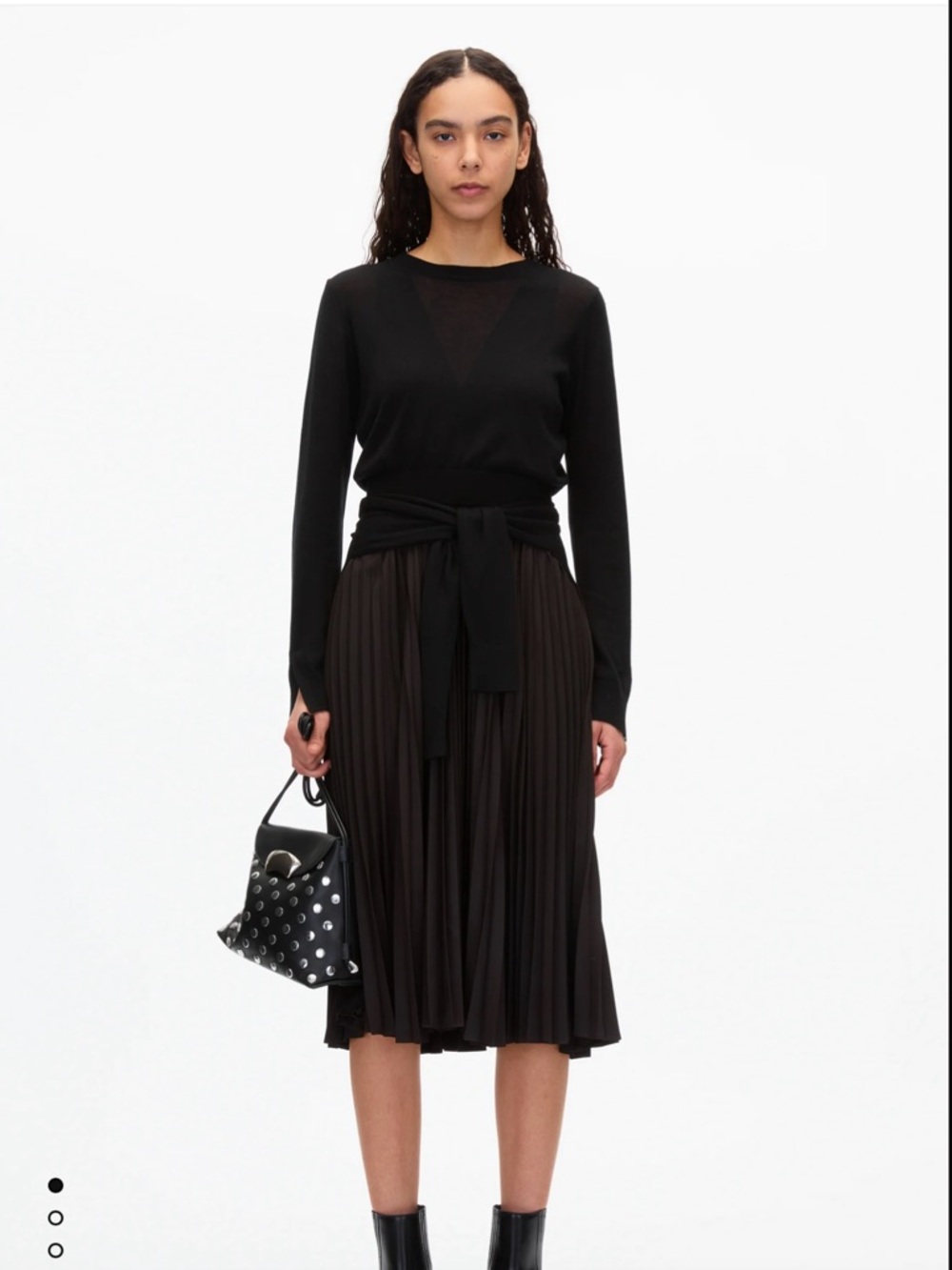 3.1 Phillip Lim Black Pleated Midi Skirt with Waist Tie